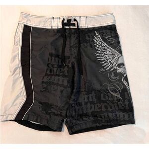 Blue Sol Black Winged Skull Board Shorts  - 34